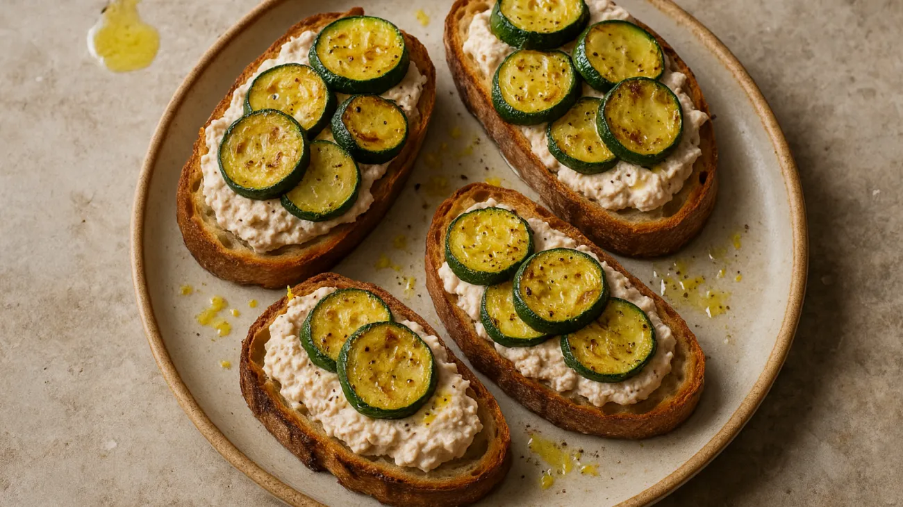 Pane tostato tonno zucchine croccanti"