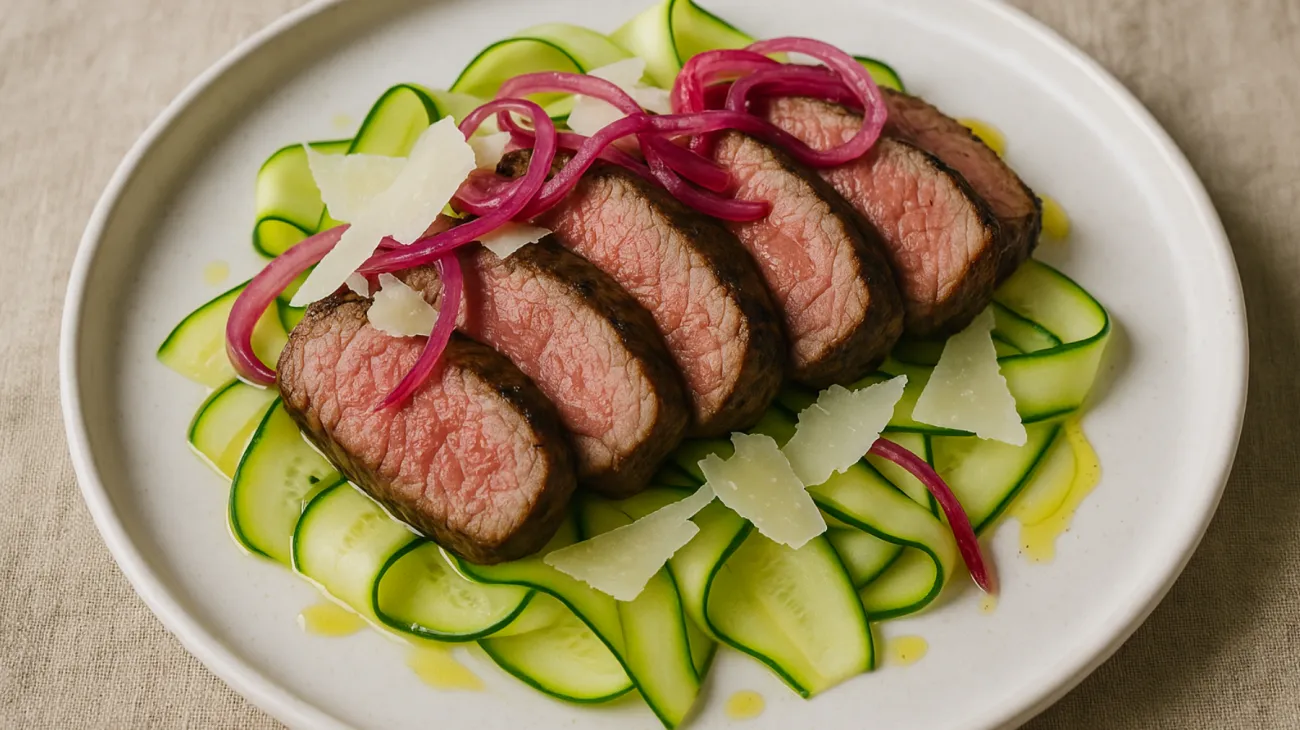 tagliata al pecorino zucchine cipolla rossa agrodolce"