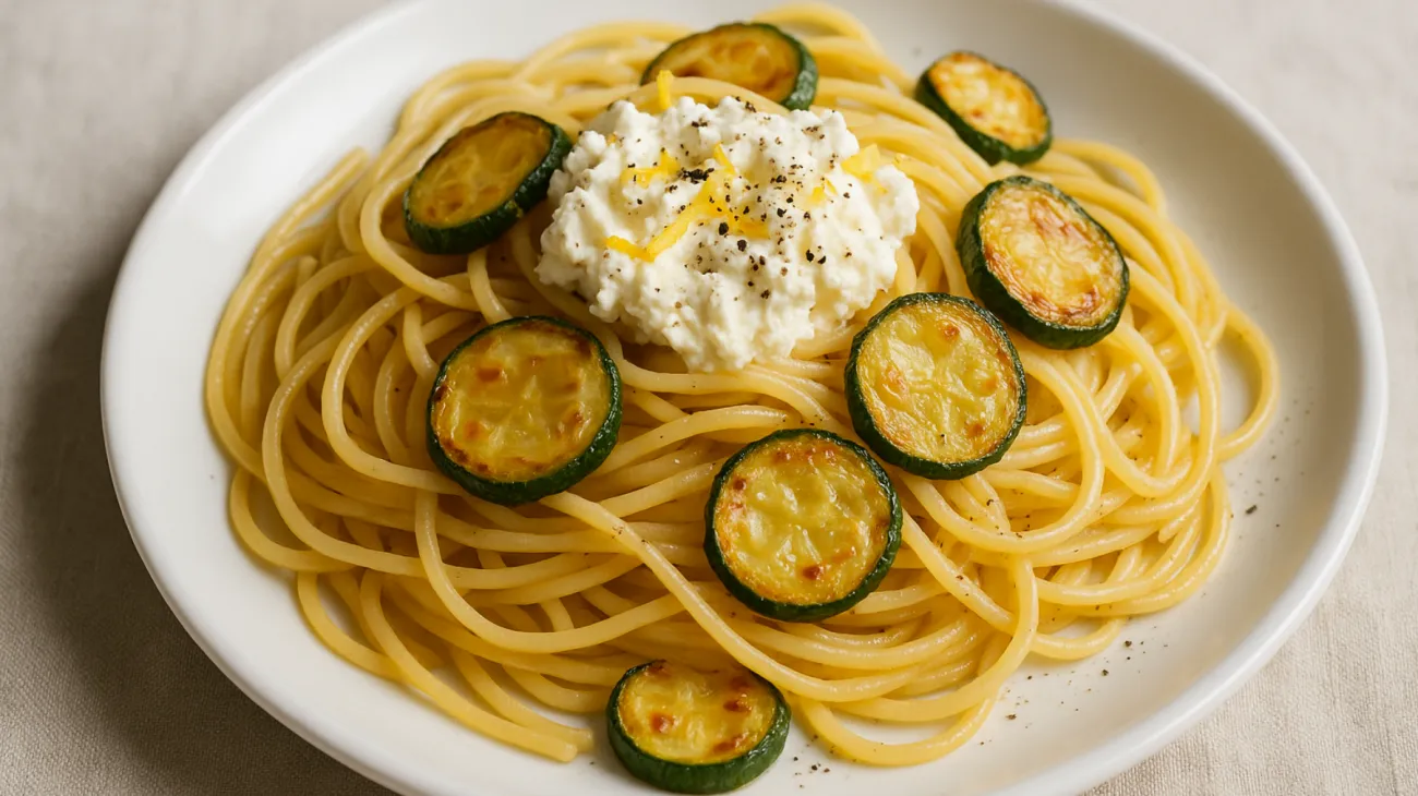 Spaghetti al limone zucchine croccanti ricotta fresca"